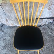 Baumann western style chair in yellow wood + vintage black skai seat