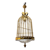 Lustre cage en cristal et bronze vers 1900