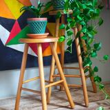 Vintage solid blond wood bar stool