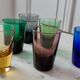 Set of 6 colored digestive glasses with thick bottoms 70s