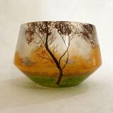 Small Art Nouveau enameled landscape vase/pot