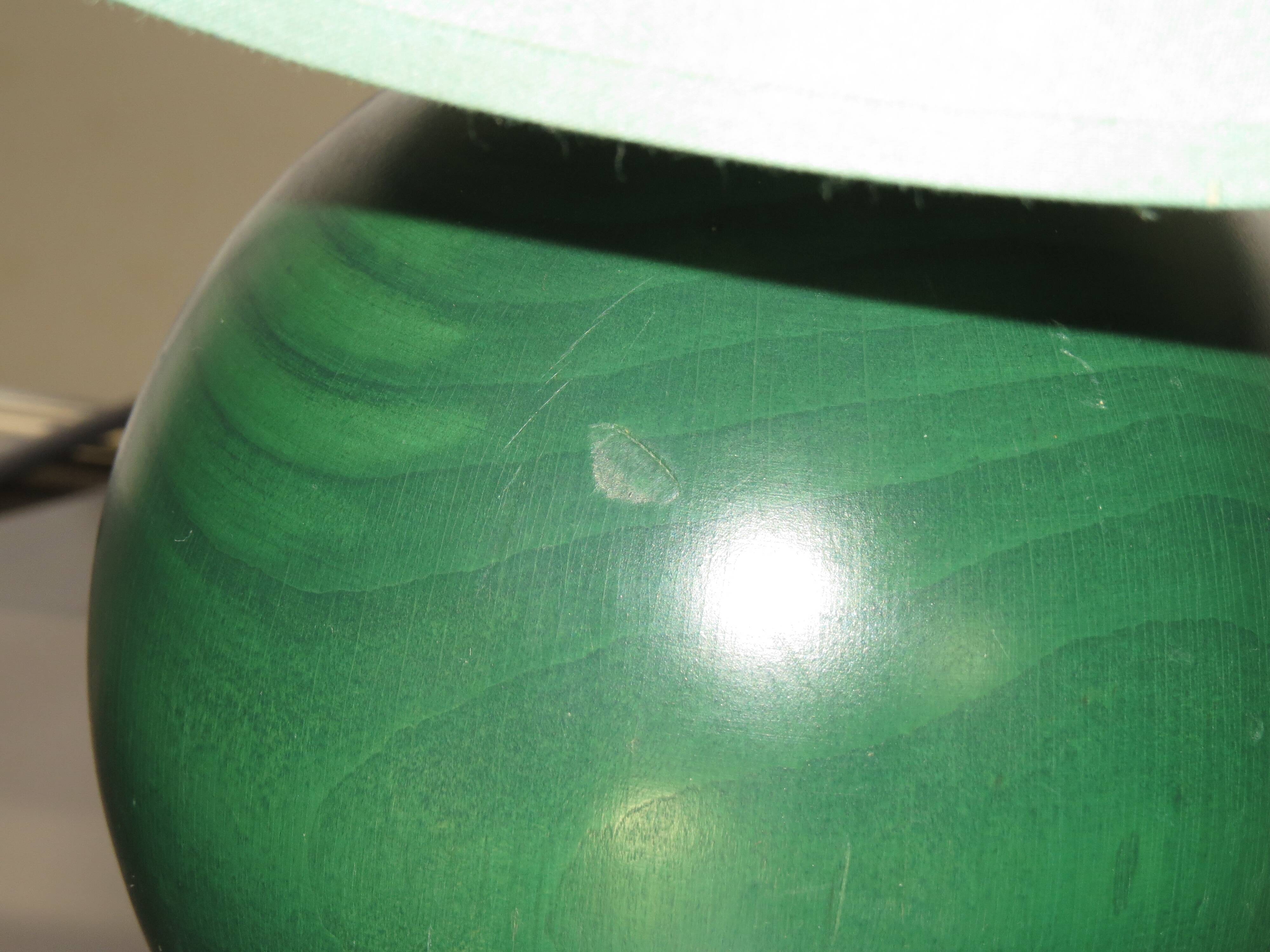 Pair of small green wooden ball lamps