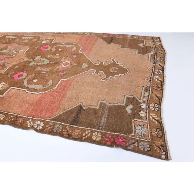 Vintage Turkish Hand-Knotted Wool Cotton Orange Runner 159x366