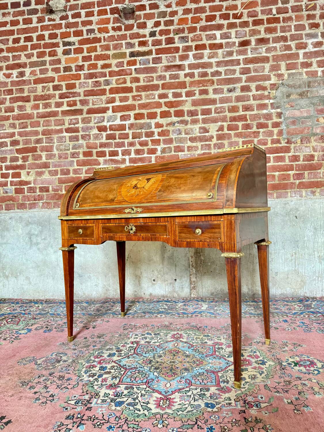 Bureau Cylindre En Marqueterie De Style Louis XVI XIX Eme Siècle