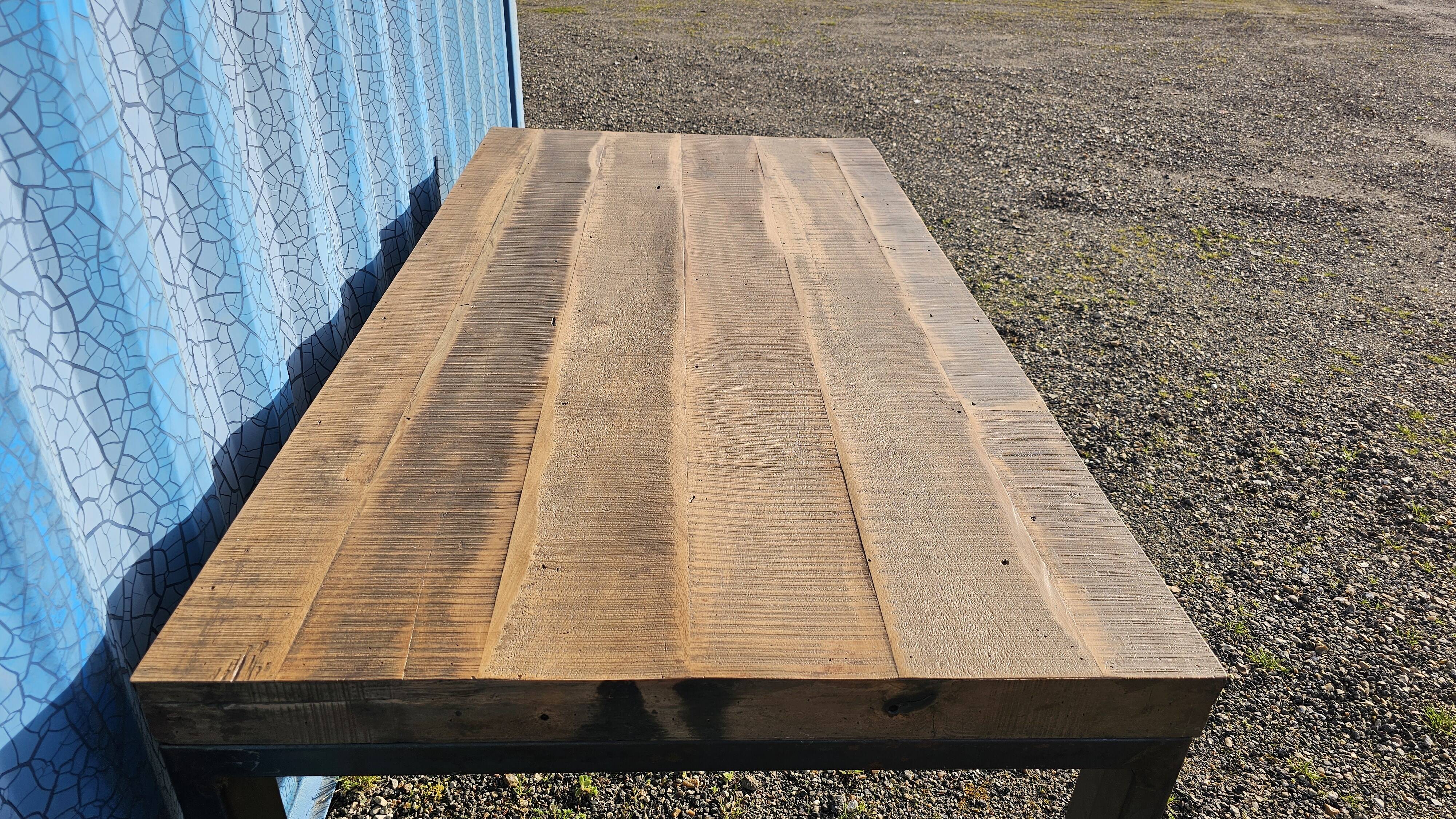 Industrial table 200 x 100 cm with wooden top + metal base