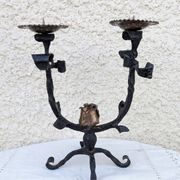 Brutalist Antique Wrought Iron Chandelier Floral Naturalist Candle Holder