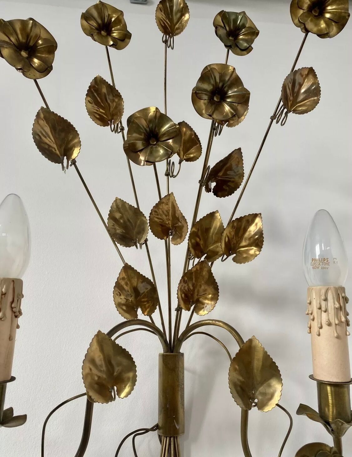 Wall lamp golden brass flowers style Hollywood Regency year 70