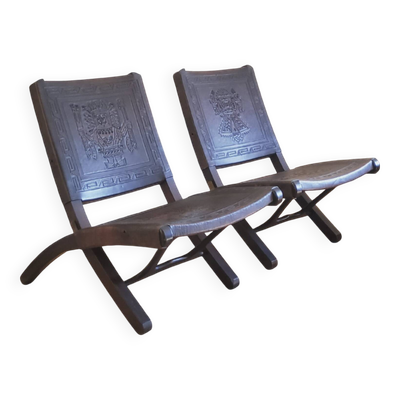 Paire de fauteuils ''Relax'' en cuir et bois, Angel I. PAZMINO - 1950