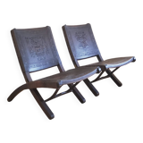 Pair of "Relax" armchairs in leather and wood, Angel I. PAZMINO - 1950
