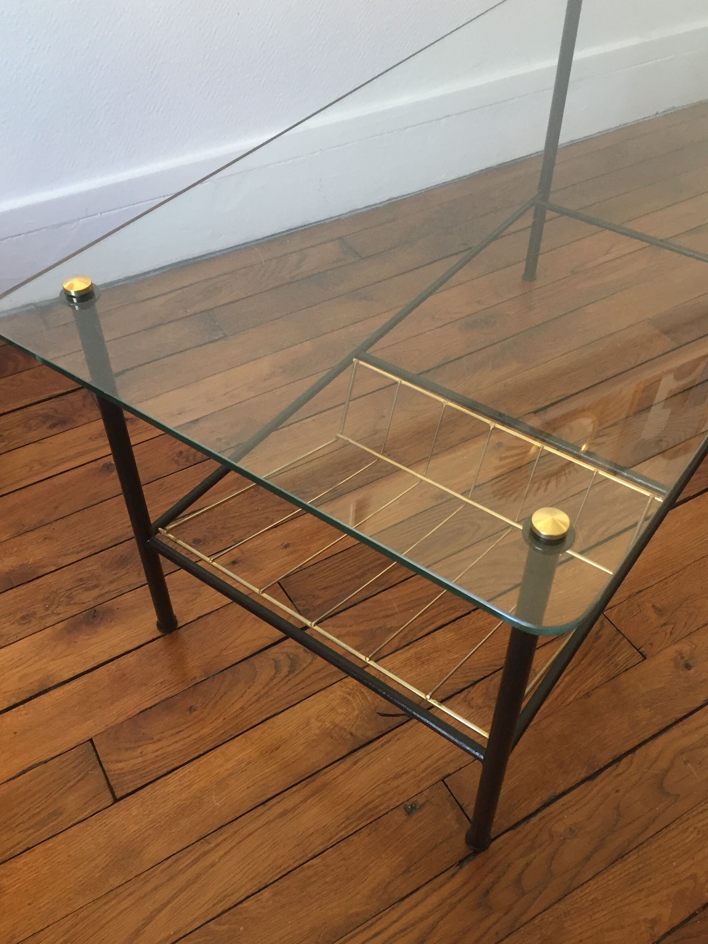 Low Glass Table with door magazines 50's