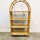 Boho chic arched bamboo shelves 1970s MCM Italian Dal Vera freestanding bookcase
