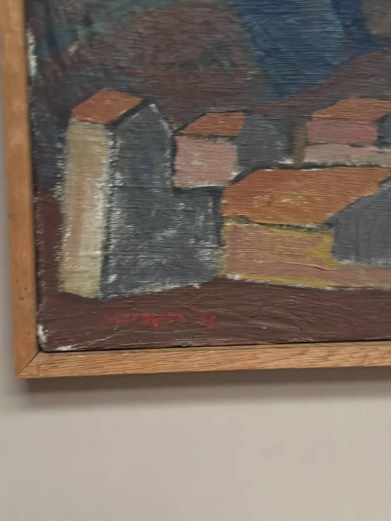 Swedish Oil on Canvas "Urban Landscape" by Johan Lundgren, Framed
