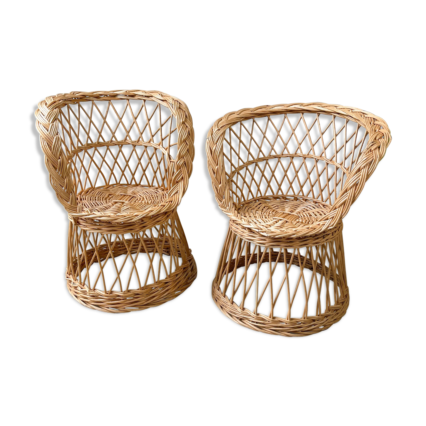 Pair of vintage rattan children's armchairs