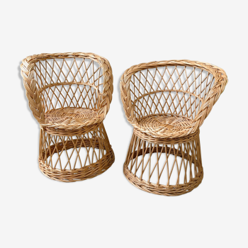 Pair of vintage rattan children's armchairs