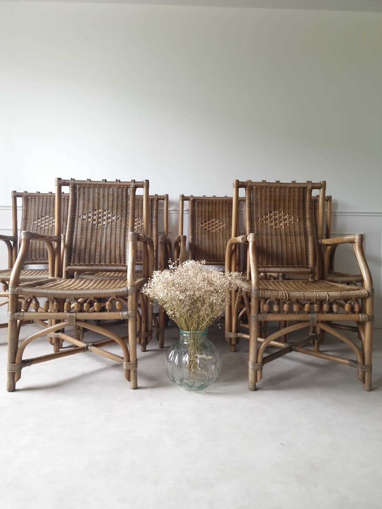 Set of 6 wicker armchairs