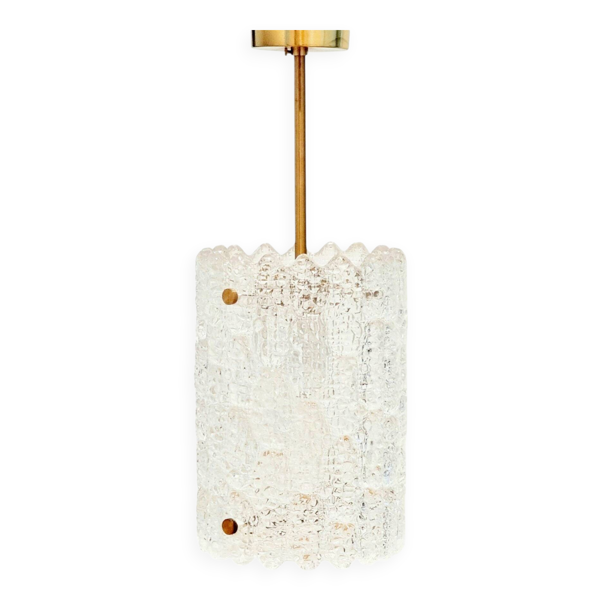 Mid-Century Scandinavian Crystal Glass & Brass Ceiling Light by C.Fagerlund