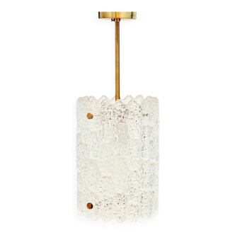 Mid-Century Scandinavian Crystal Glass & Brass Ceiling Light by C.Fagerlund