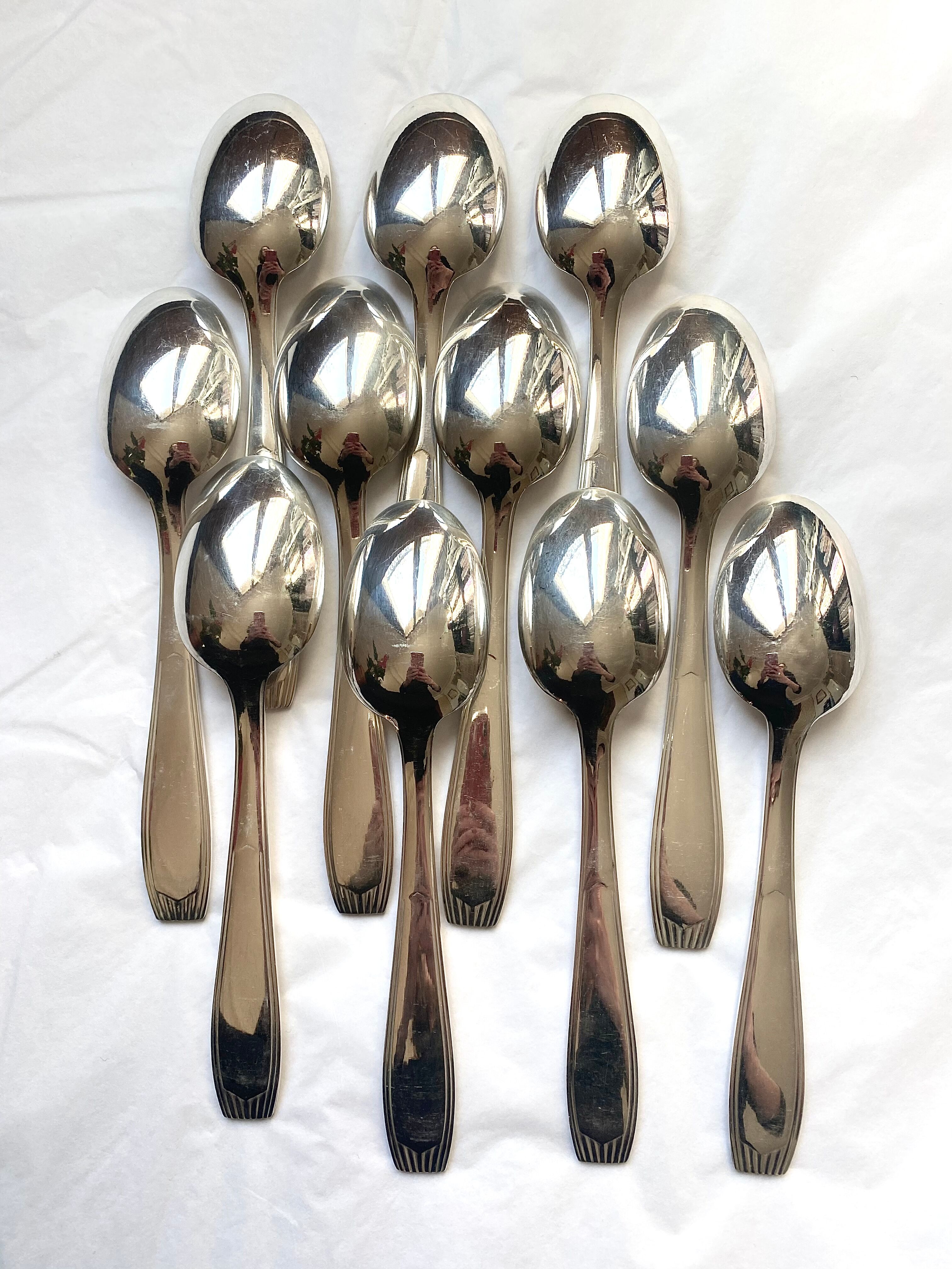 Christofle cutlery set - 11 fourchettes de table et 11 cuillères à soupe - Art déco - Métal argenté