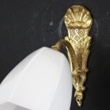 Wall lamp with swan neck swan neck, white opaline tulip brass, art deco