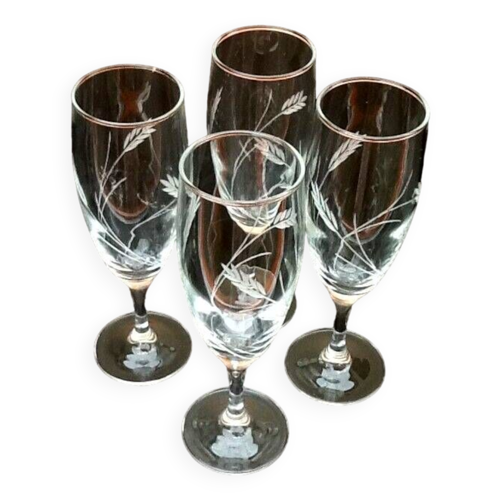 4 flûtes Champagne Luminarc France modèle Gerbe décor Epis de Blé Selency