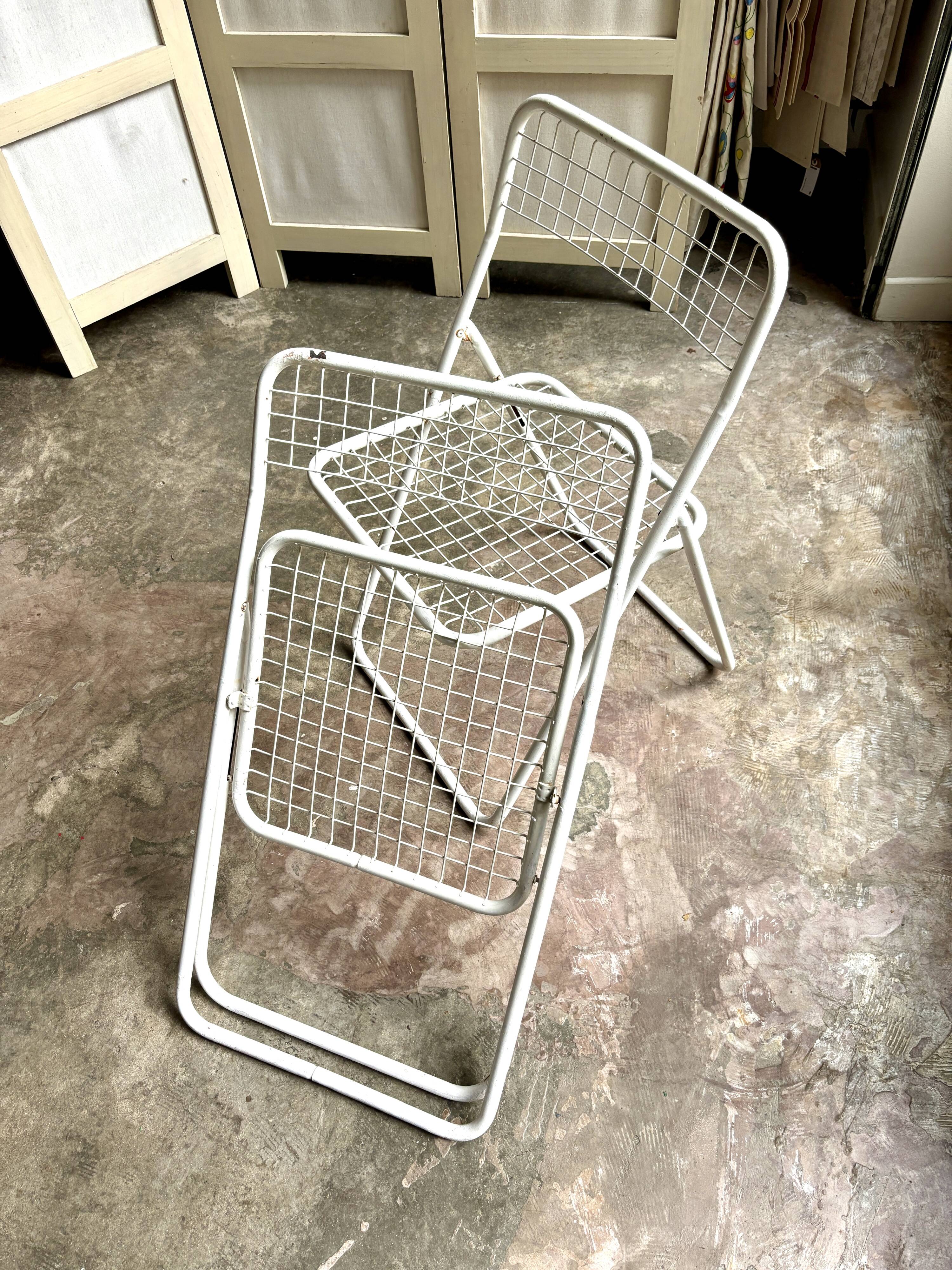 2 white metal "Ted Ned" folding chairs by Niels Gammelgaard for IKEA, 1980s