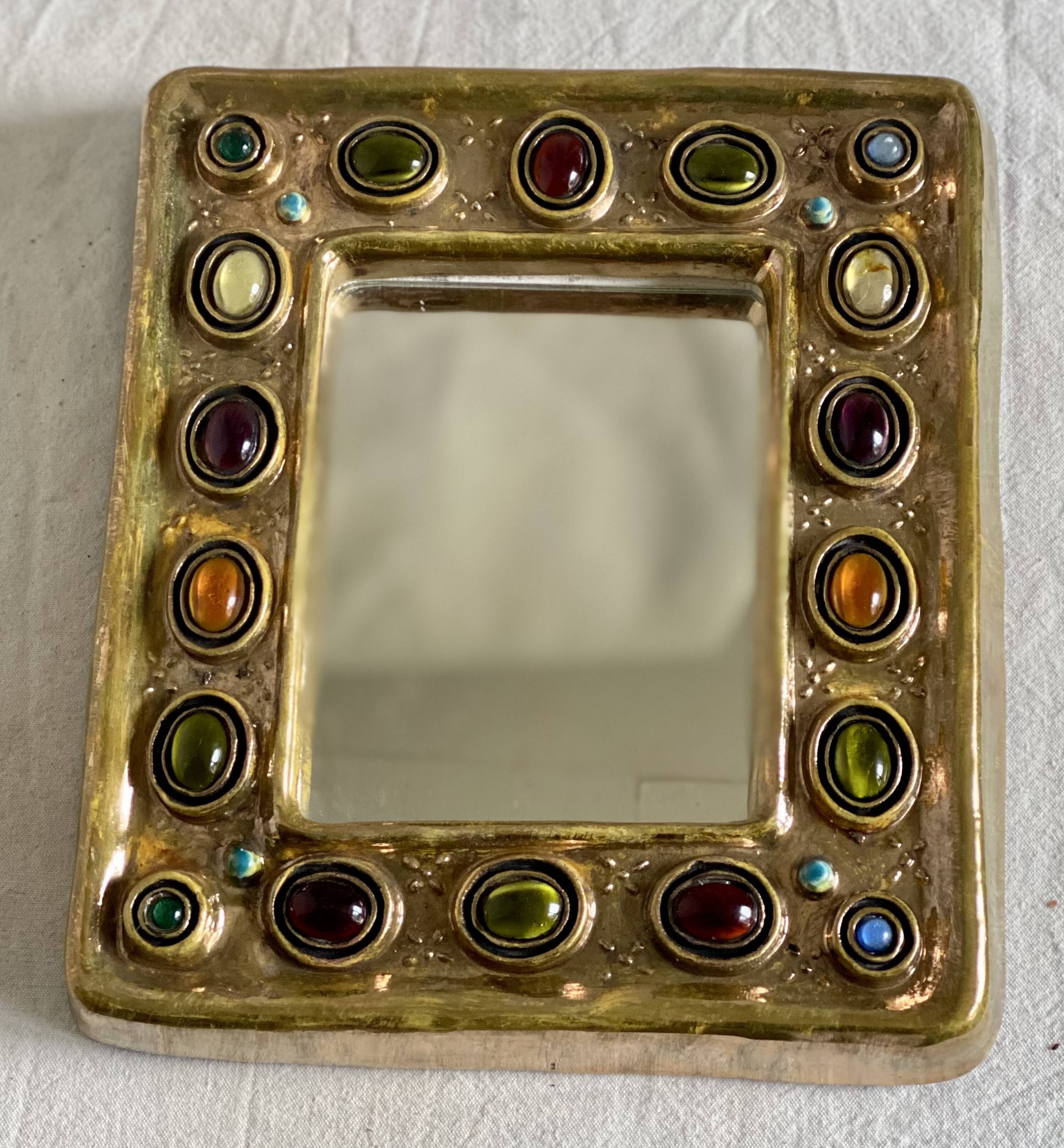 Ceramic mirror by manon thomas (vallauris) vintage 1960