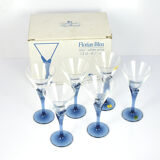 6 crystal glasses Florian Blue Light & Music by Luigi Bormioli, Italy of the 1980s