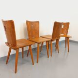Set of 4 vintage brutalist wooden chairs from the 60s