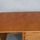 Mid-century italian bamboo, rattan and teak desk, 1960s