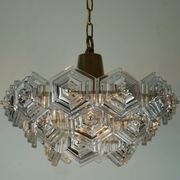 3-tier mid century pendant light with 27 hexagonal glass panels 1960s 70s