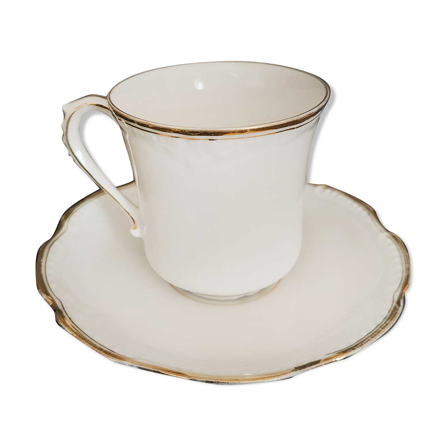 Limoges porcelain coffee cup with lions earthenware Paris white