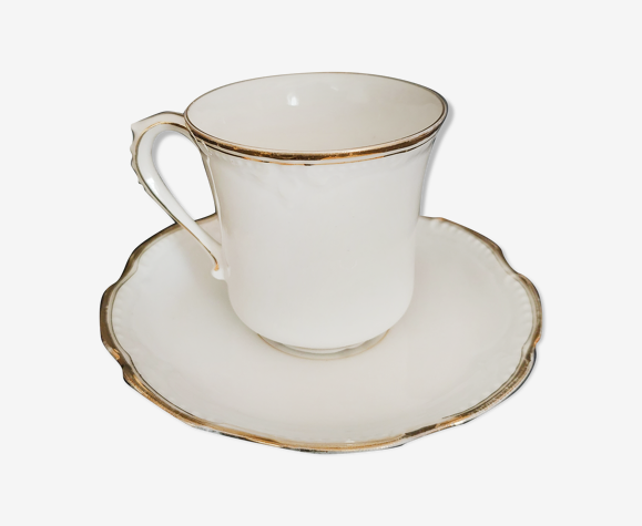 Tasse à café porcelaine de Limoges aux lions faïence Paris blanc