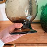 Vase en verre bullé marron fumé – forme tulipe évasée – vintage ann
