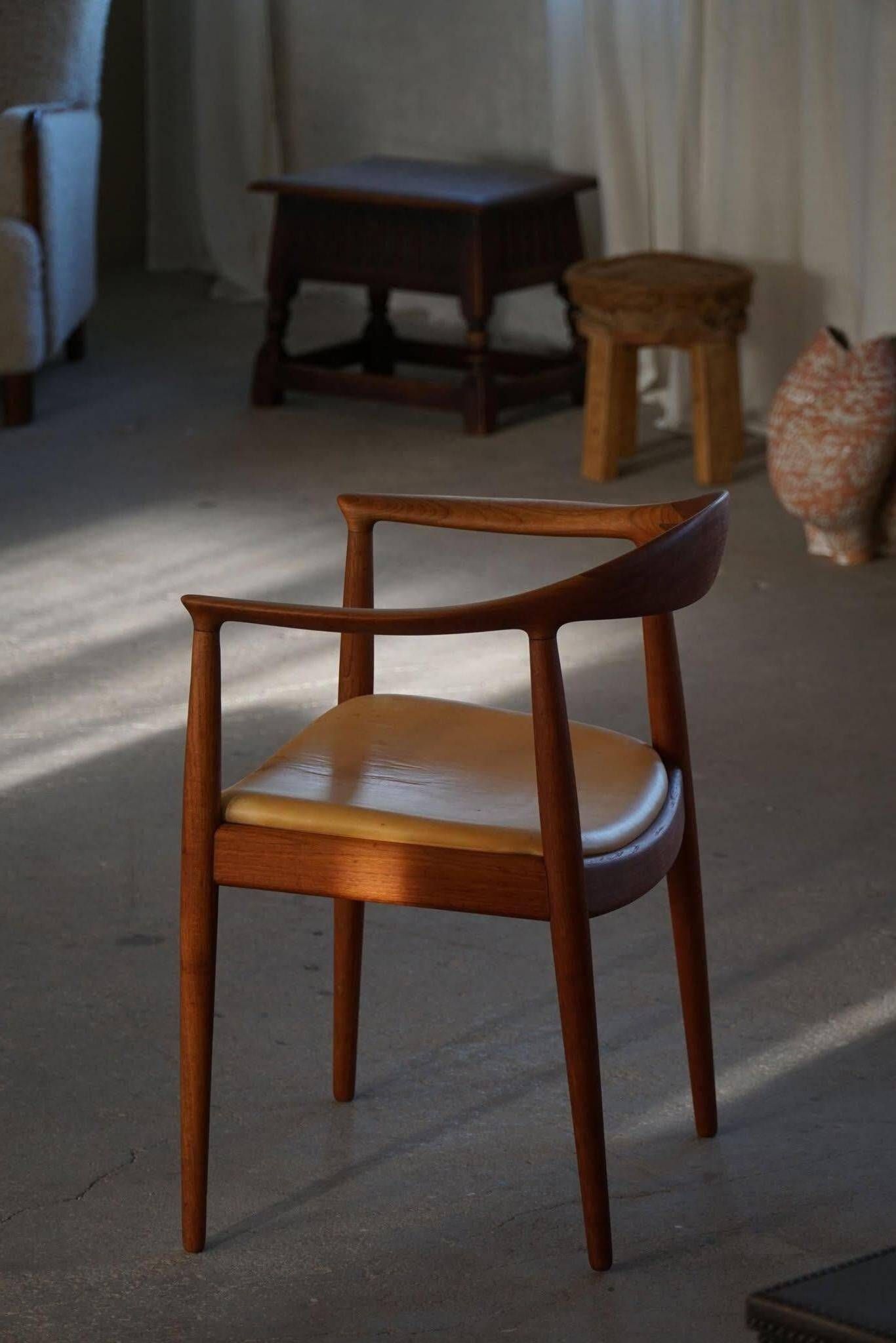 Hans J. Wegner, Teak and leather armchair, model "The Chair" JH501, 1950s