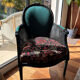 Fauteuil Louis XVI cannage et velours vert foncé
