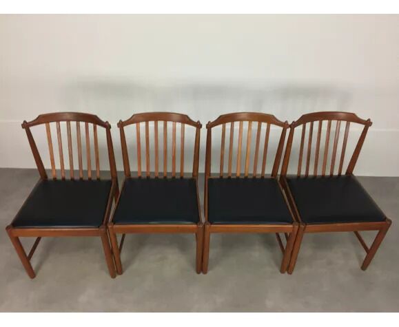 4 Scandinavian teak chairs with bars, 60s