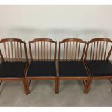 4 chaises scandinaves en teck à barreaux années 60