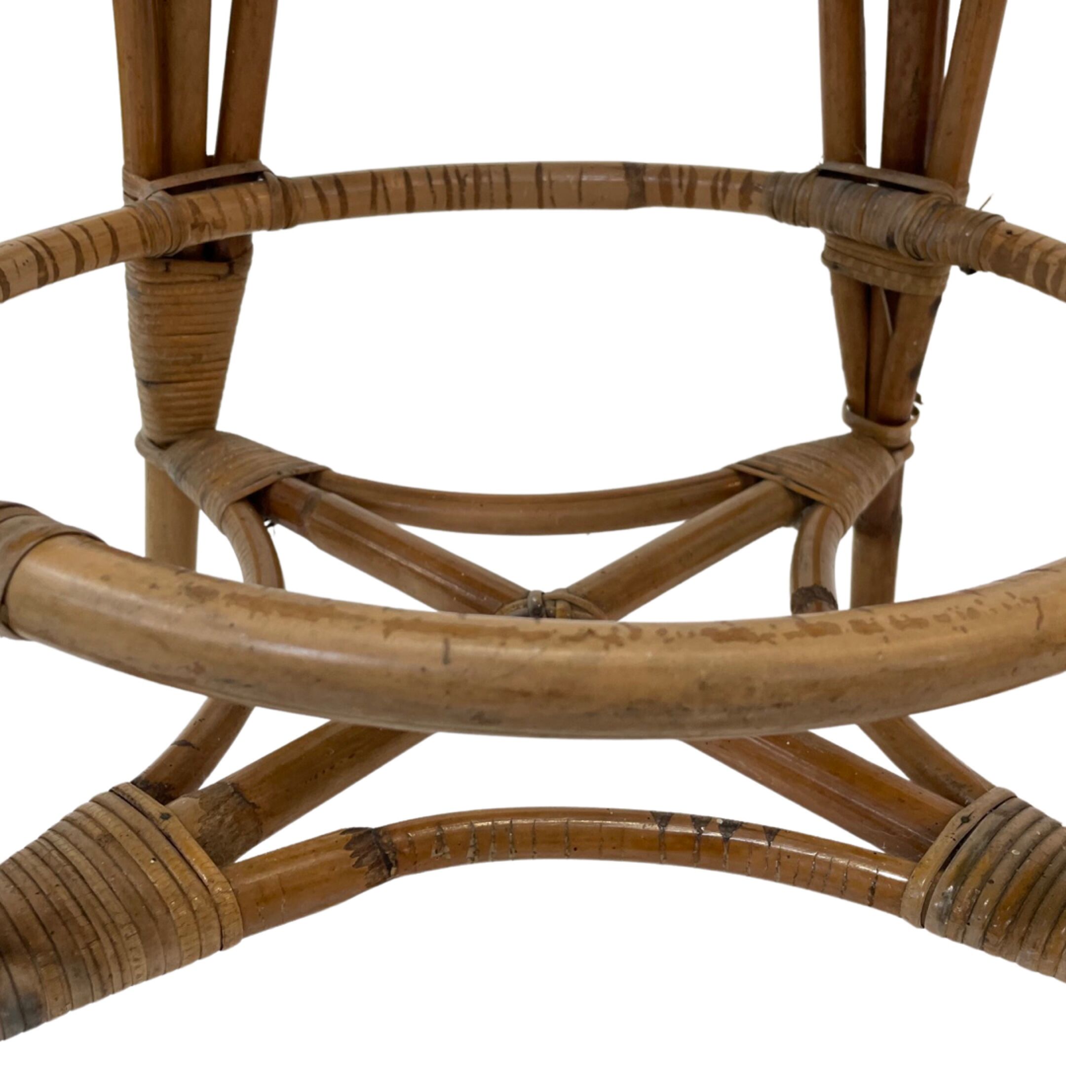 Tabouret vintage en rotin des années 60