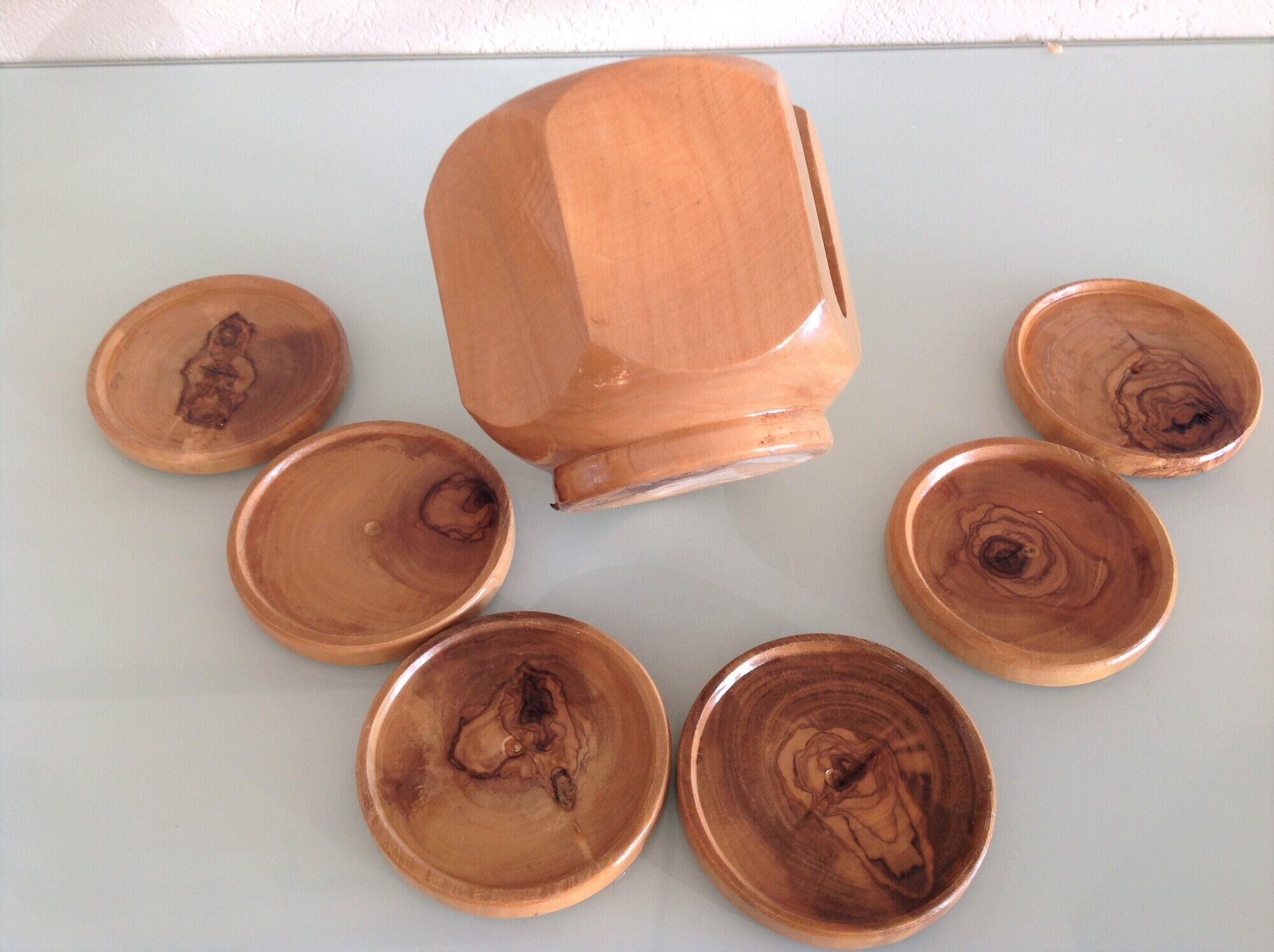 Set of six olive coasters / vintage 60s-70s