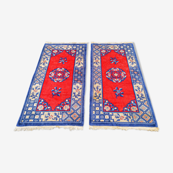 Paire de tapis d'orient fait main vintage chinois 140 x 072 cm