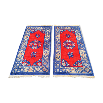 Pair of Chinese vintage handmade oriental rugs 140 x 072 cm