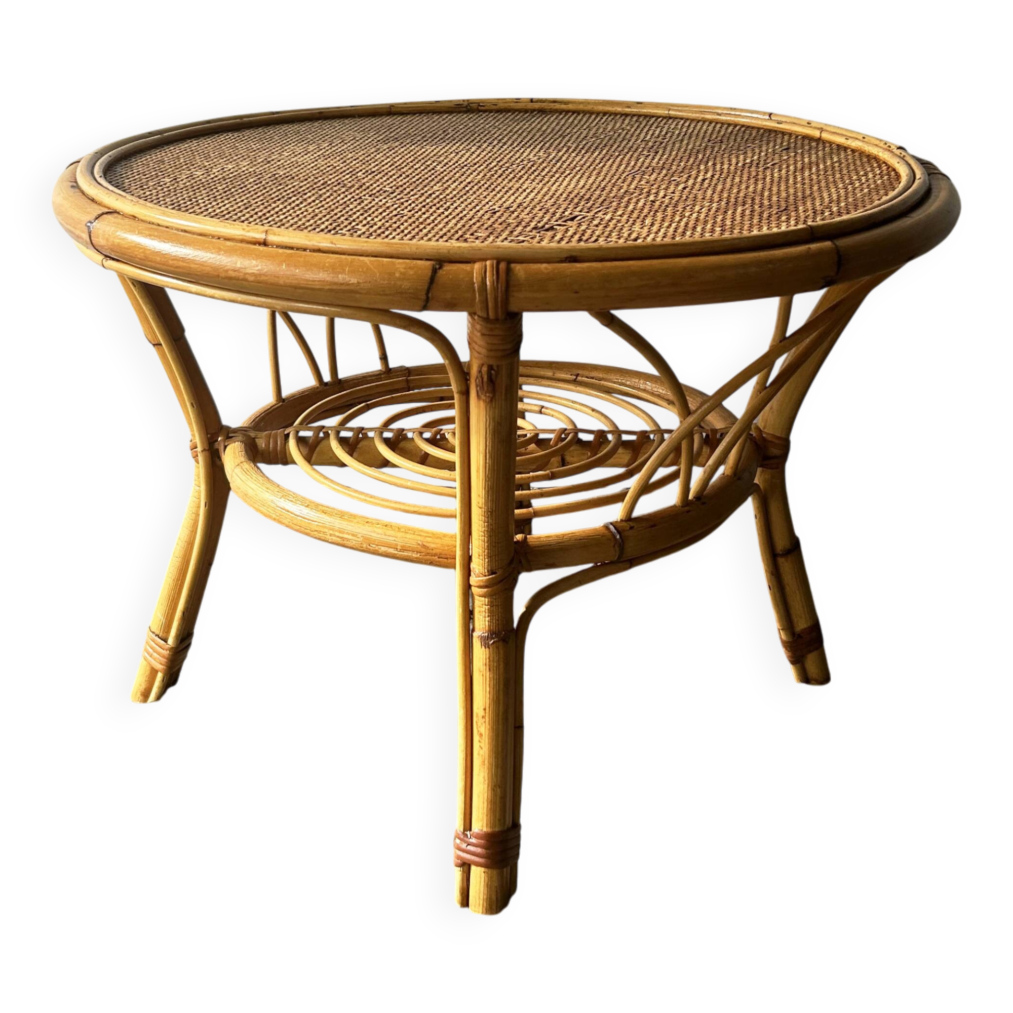 Italian Vintage Bamboo & Rattan Coffee / Occasional Table  c 1960/70s