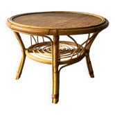 Table basse / d'appoint en bambou et rotin vintage italien des années 1960/70.
