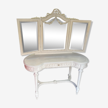 Painted dressing table with triptych mirror Louis XVI style