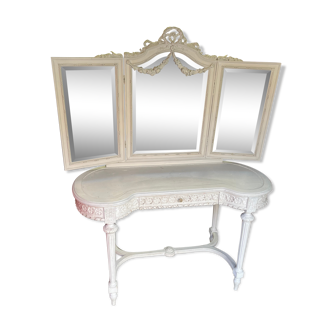 Coiffeuse peinte avec miroir triptyque style Louis XVI