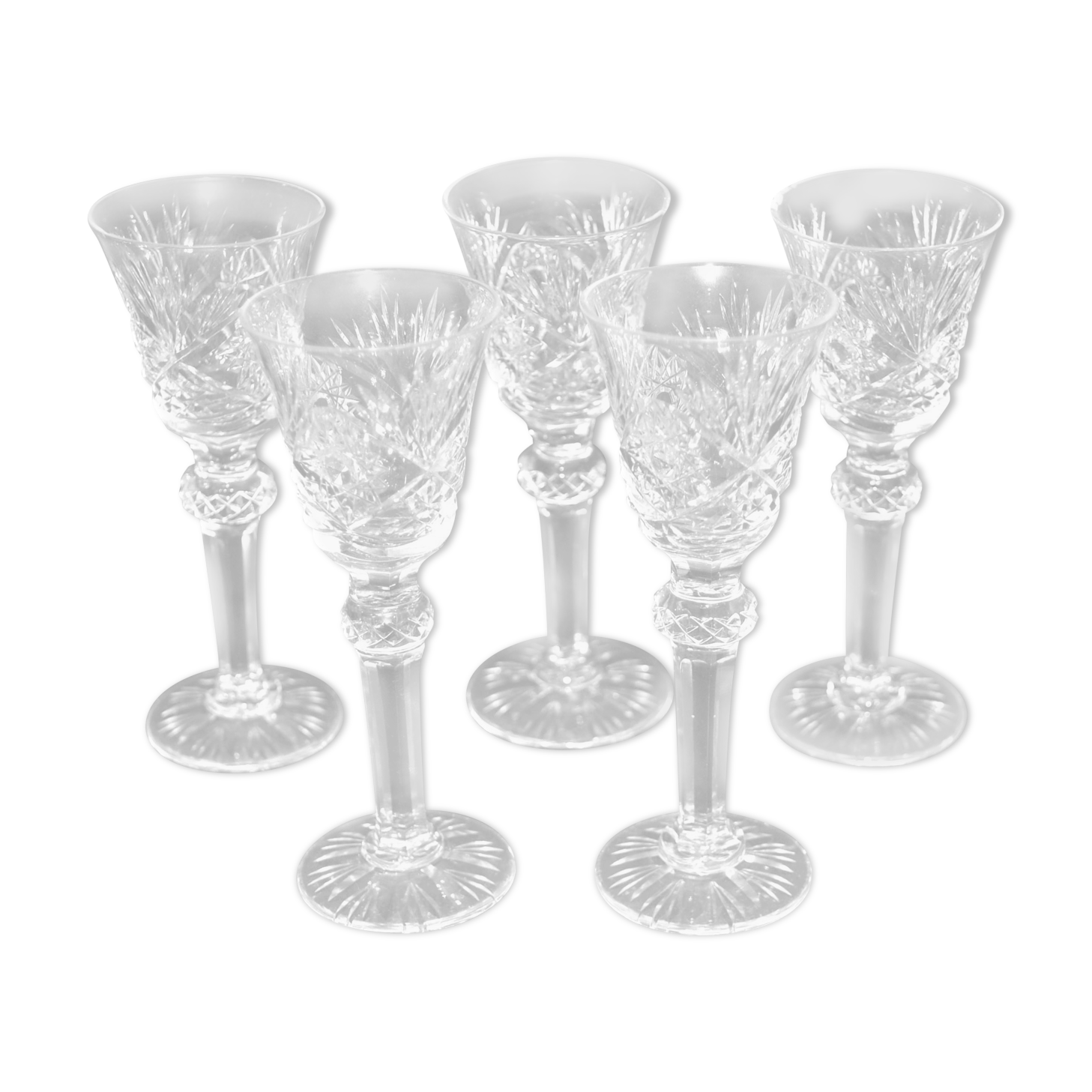 et of 5 diamond cut crystal liqueur glasses