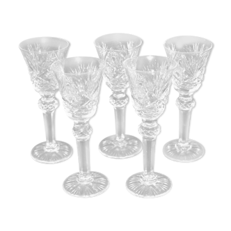 Lot de 5 verres à liqueur en cristal taillé diamant