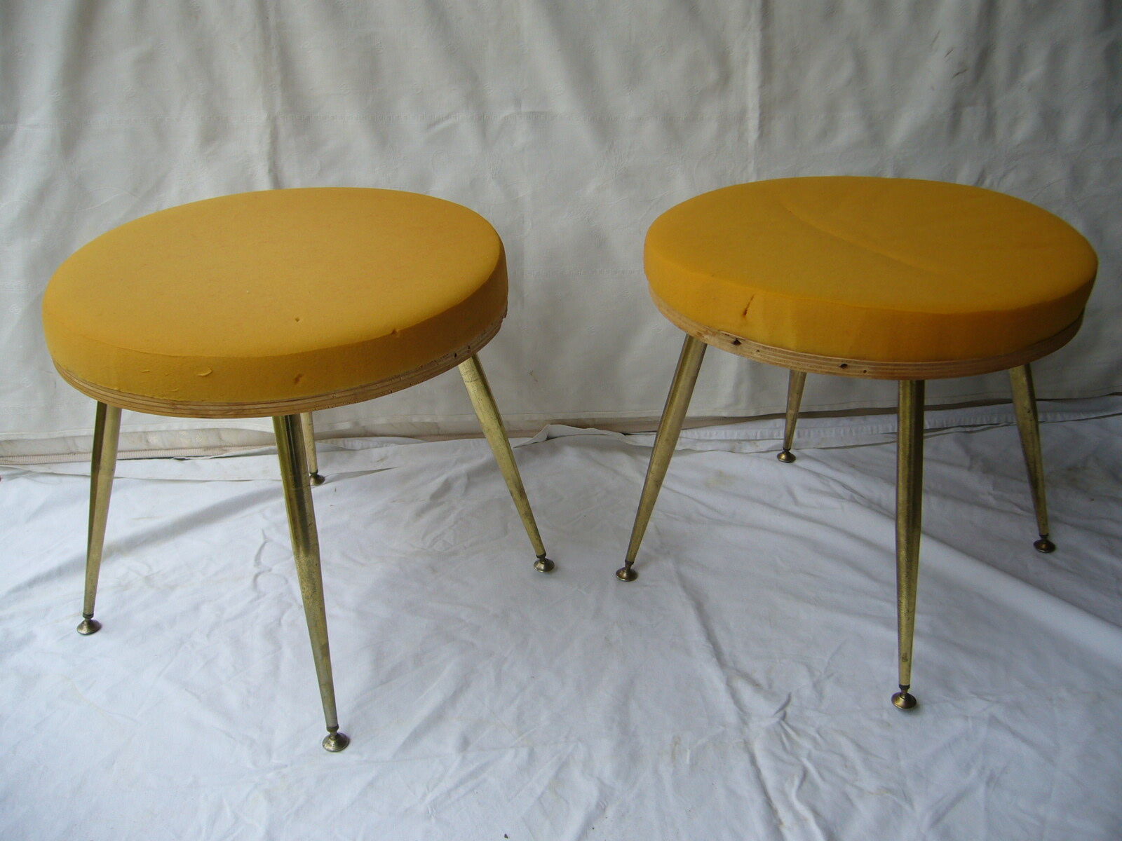 Pair of four-foot stools in vintage red moumoute
