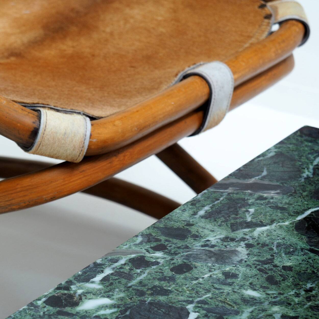 1960s Square Coffee Table with a Green Marble Top