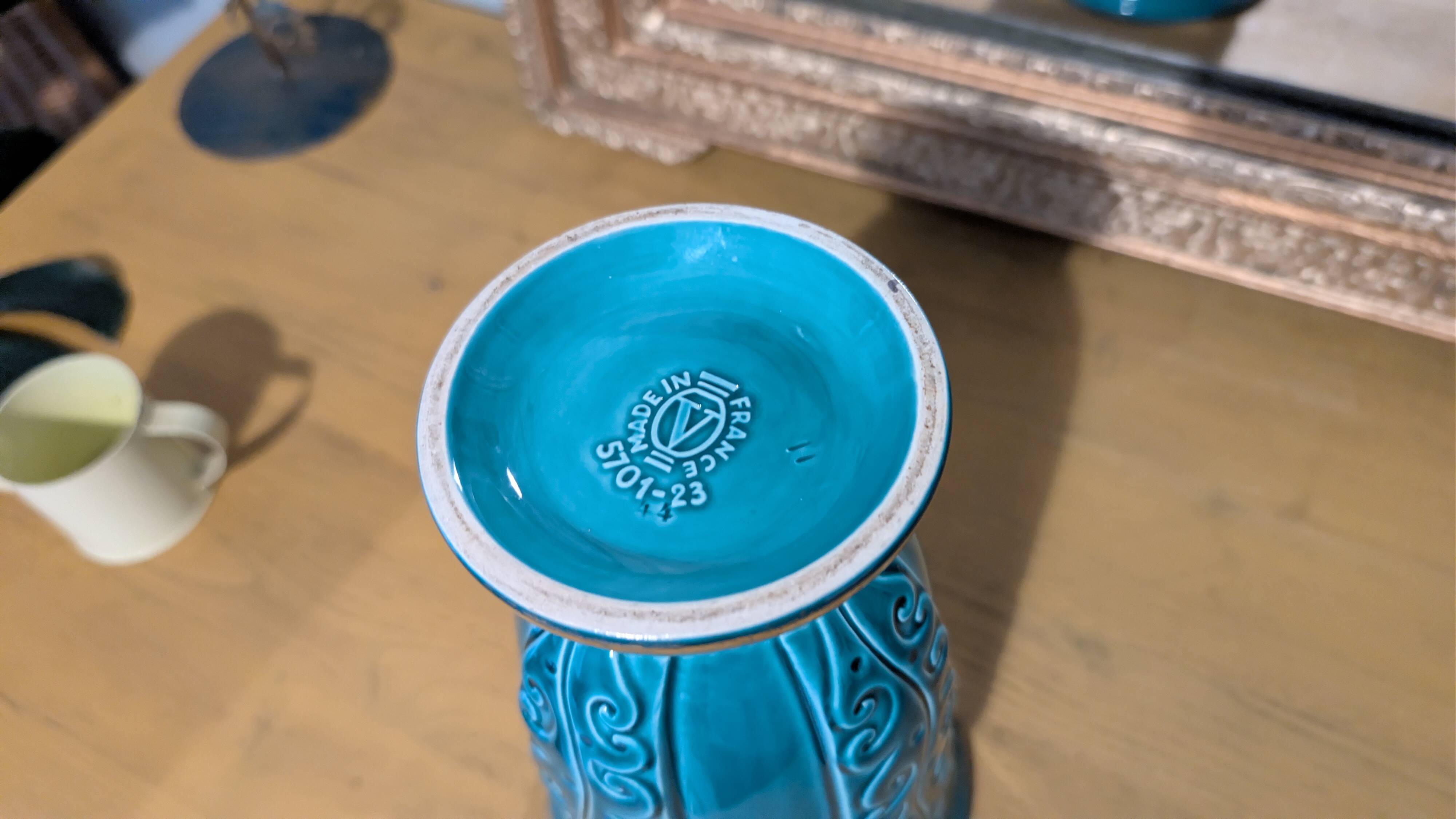 Ocean blue Verceram vase — French art ceramics